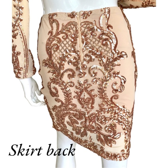 LUST & LUXE ROSE GOLD SEQUIN BROCADE TWO PIECE SET. WOMEN’S SIZE SMALL - Picture 8 of 10